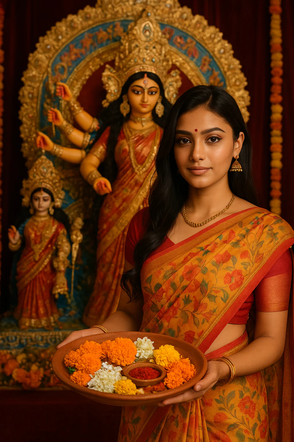 Bengali woman in trendy saree – Durga Puja Saree Trends 2025